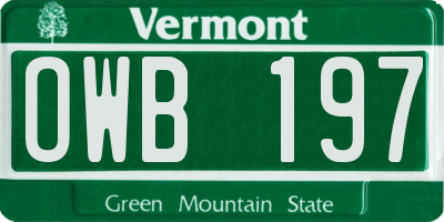 VT license plate OWB197