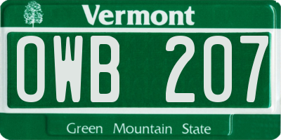 VT license plate OWB207
