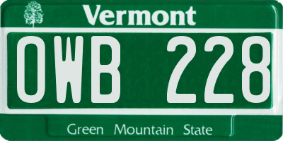 VT license plate OWB228