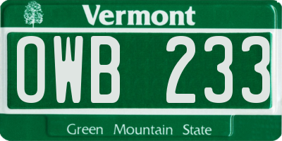 VT license plate OWB233