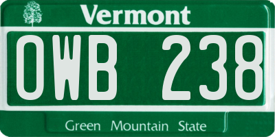 VT license plate OWB238