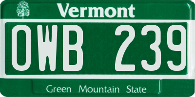 VT license plate OWB239