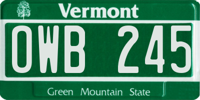 VT license plate OWB245