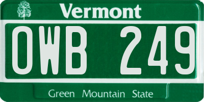 VT license plate OWB249
