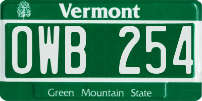 VT license plate OWB254