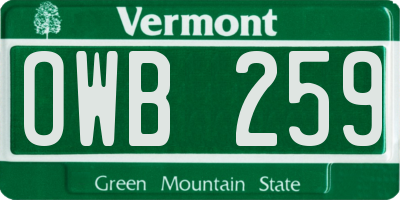 VT license plate OWB259