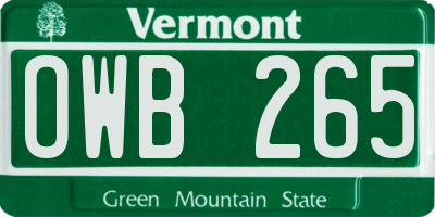 VT license plate OWB265