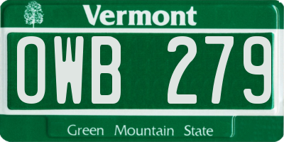 VT license plate OWB279