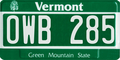 VT license plate OWB285