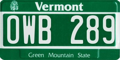 VT license plate OWB289