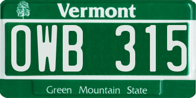 VT license plate OWB315