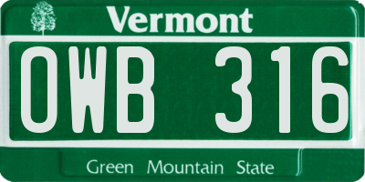 VT license plate OWB316