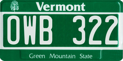VT license plate OWB322