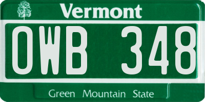 VT license plate OWB348