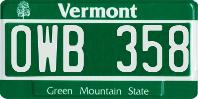 VT license plate OWB358
