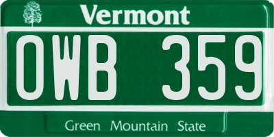 VT license plate OWB359