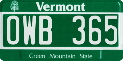 VT license plate OWB365