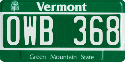 VT license plate OWB368