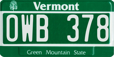 VT license plate OWB378