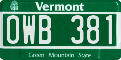 VT license plate OWB381