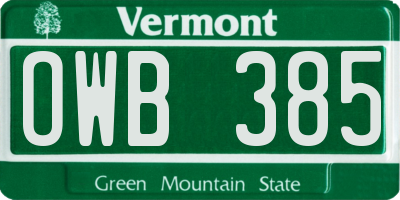 VT license plate OWB385