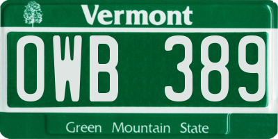 VT license plate OWB389