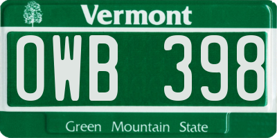 VT license plate OWB398
