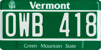 VT license plate OWB418