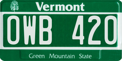 VT license plate OWB420