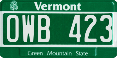 VT license plate OWB423