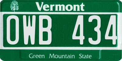 VT license plate OWB434