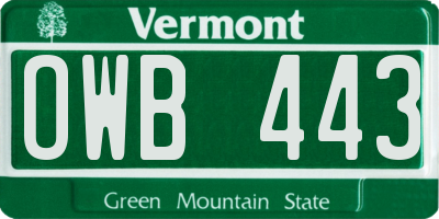 VT license plate OWB443