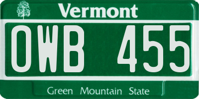 VT license plate OWB455