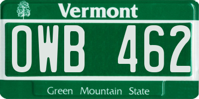 VT license plate OWB462