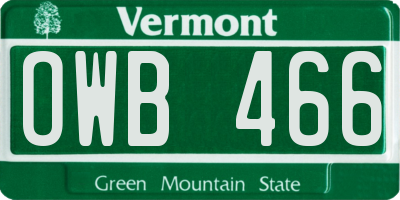 VT license plate OWB466