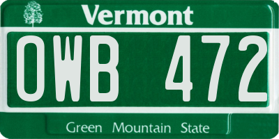 VT license plate OWB472
