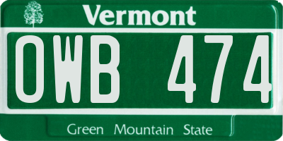 VT license plate OWB474