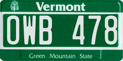 VT license plate OWB478