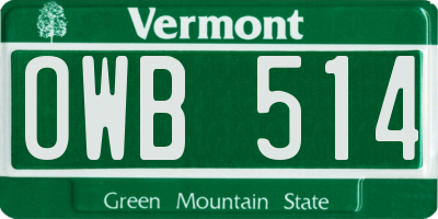 VT license plate OWB514