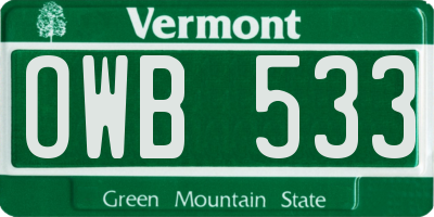 VT license plate OWB533