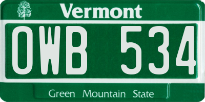 VT license plate OWB534