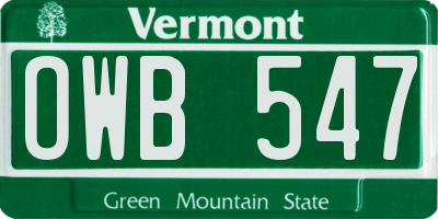 VT license plate OWB547