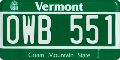 VT license plate OWB551
