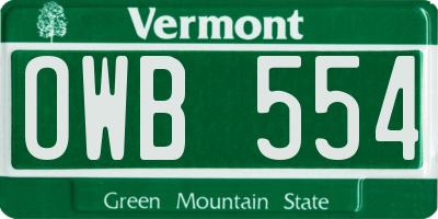 VT license plate OWB554