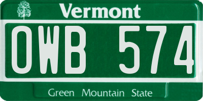 VT license plate OWB574