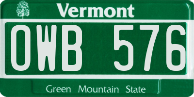 VT license plate OWB576
