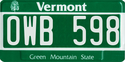 VT license plate OWB598