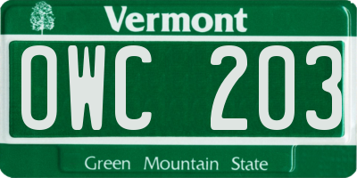VT license plate OWC203