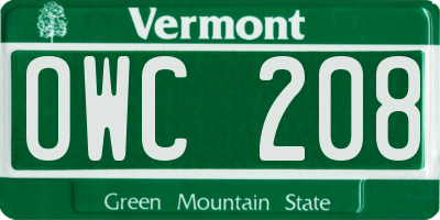VT license plate OWC208