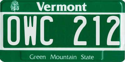 VT license plate OWC212